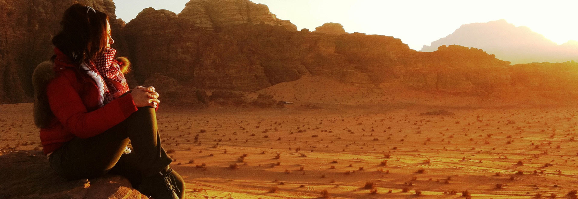 Asia Jordan Wadi Rum Woman Watching Sunset